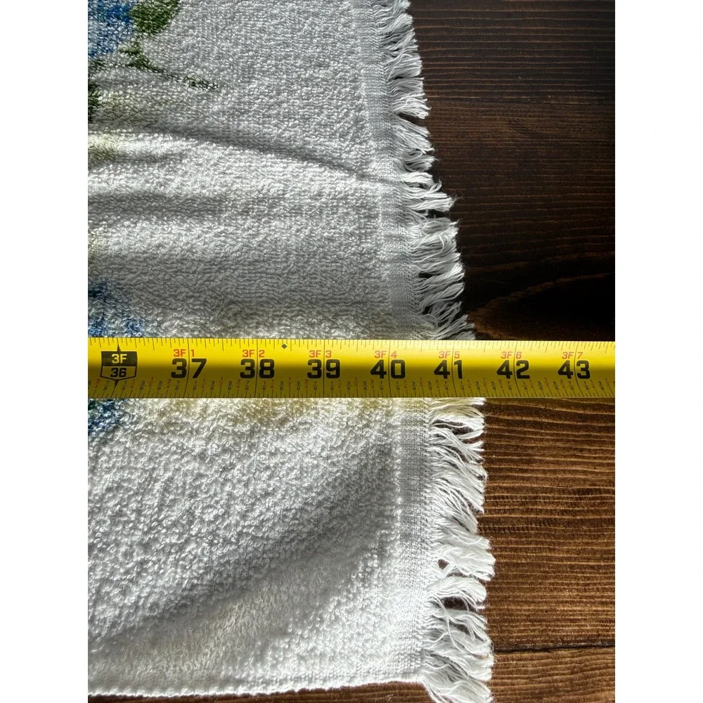 Vintage Blue Rose Floral Cotton Hand Towel Fringe Made in USA 22x41